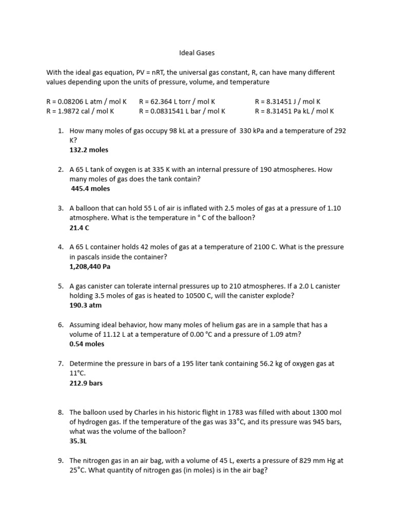 Ideal Gas Law Calculations and Examples | PDF | Gases | Mole (Unit)