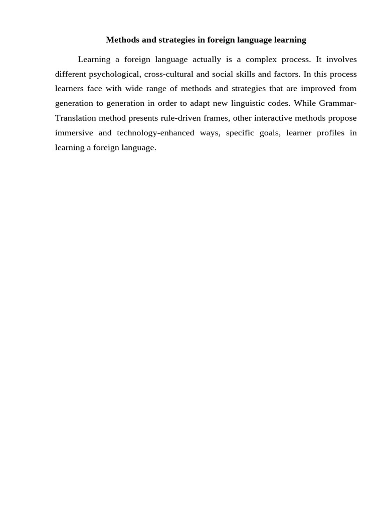 Methods and Strategies in Foreign Language Learning | PDF