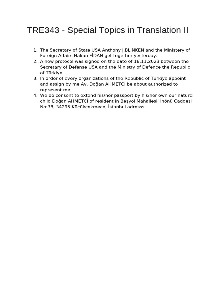 Tre343 - Special Topics in Translation II | PDF