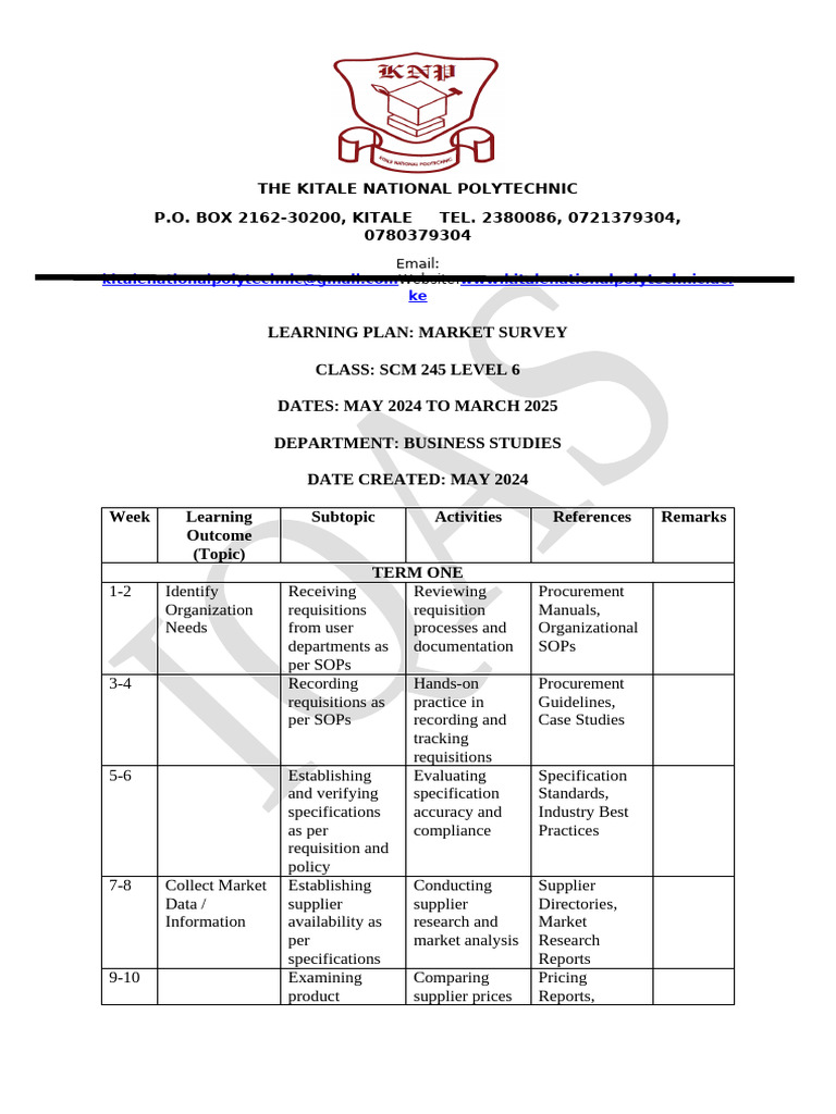 Learning Plan Market Survey | PDF | Procurement | Specification ...