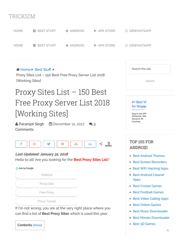 150 Best Free Proxy Sites List 2018 | PDF | Proxy Server | Virtual ...
