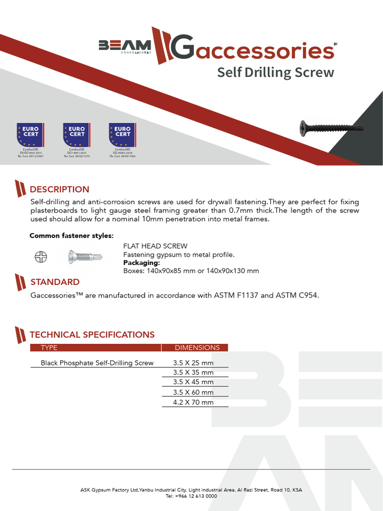 Self-Drilling Anti-Corrosion Screws Guide | PDF