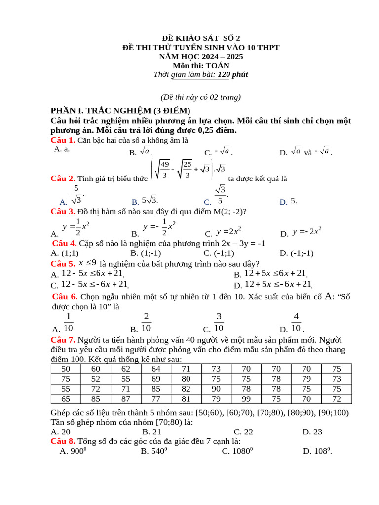 Đề KS 2 | PDF