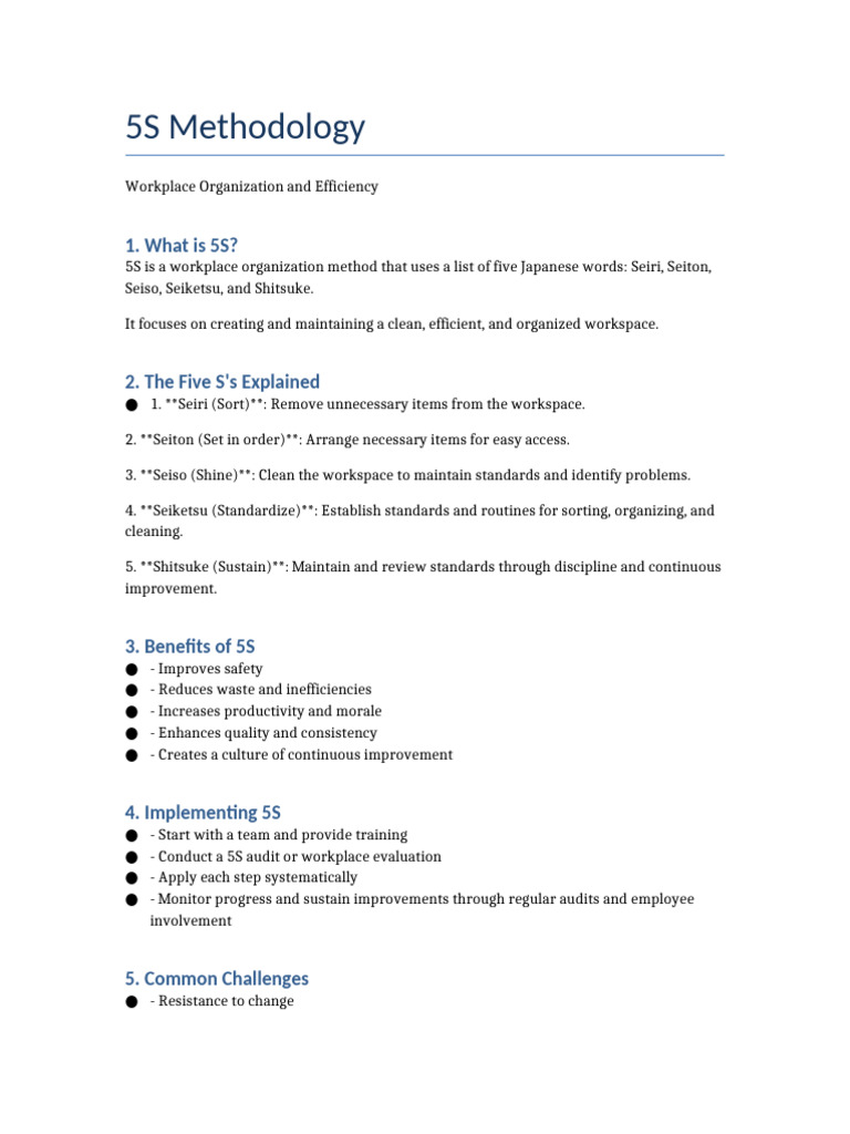 5S Methodology for Workplace Efficiency | PDF