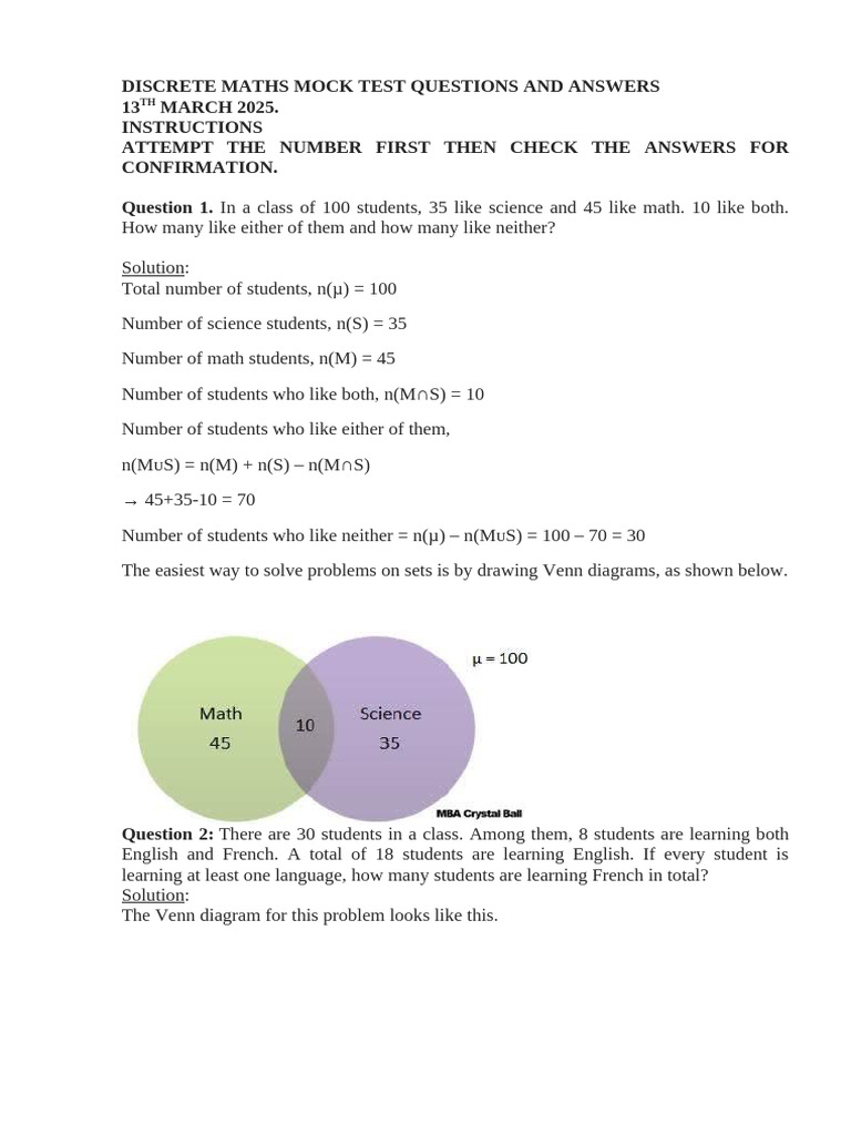 Discrete Maths Mock Test Questions | PDF | Mathematics