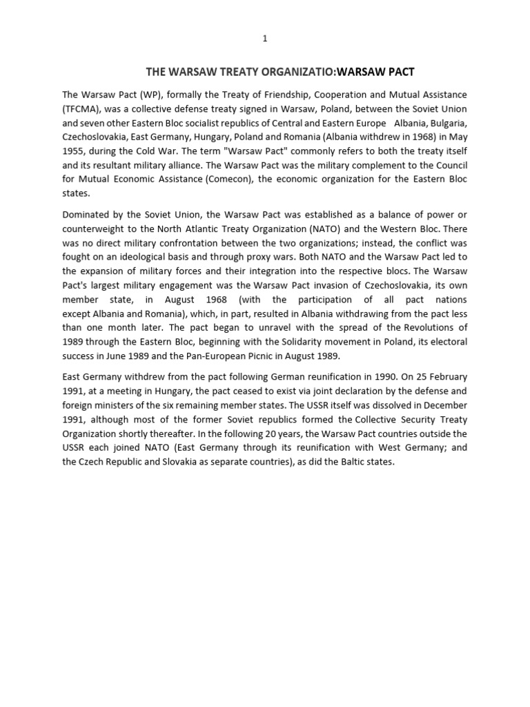 Warsaw Pact Overview and Disbandment | PDF