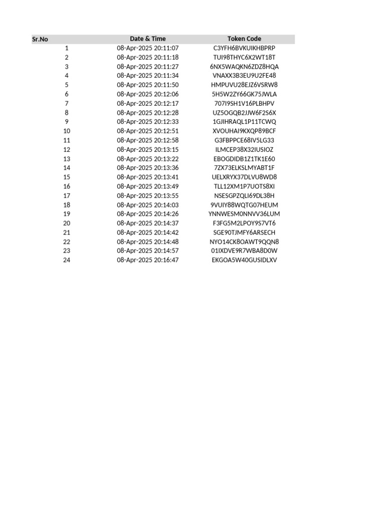 SR - No Date & Time Token Code | PDF