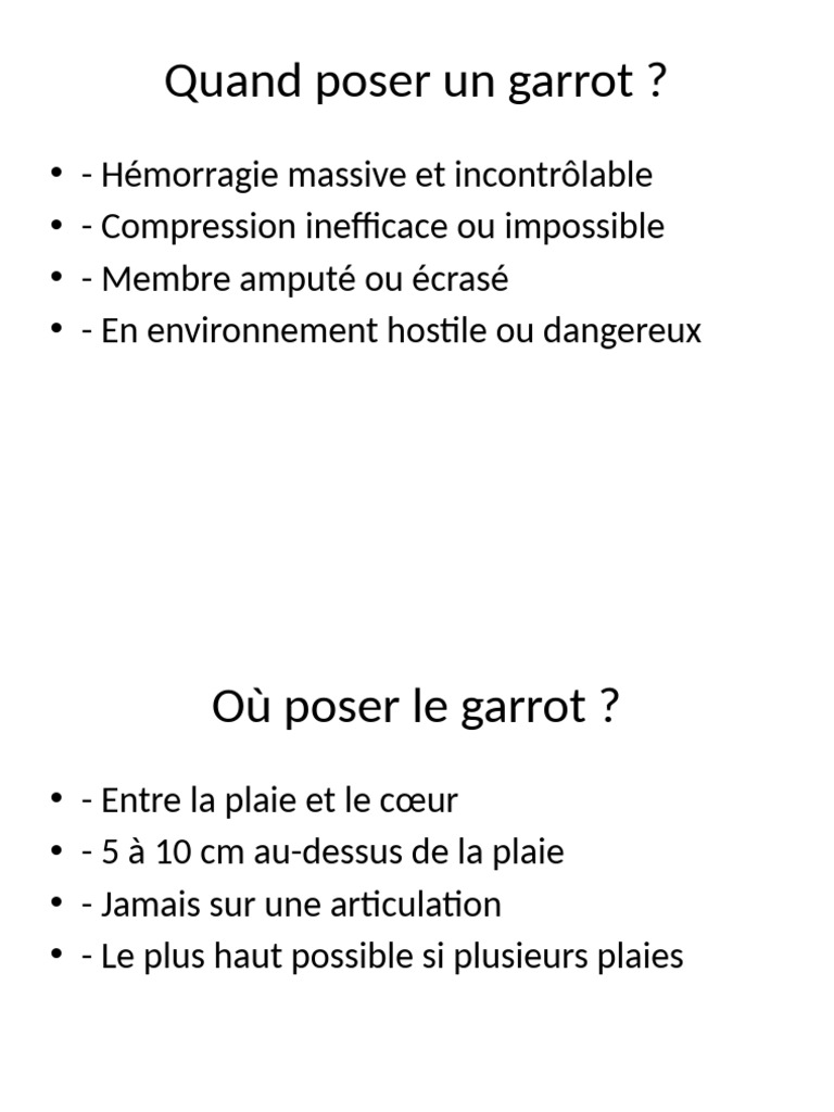Gestion Du Garrot - Cours Secourisme | PDF