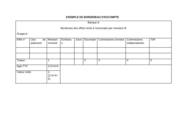 Exemple de Bordereau d'Escompte | PDF