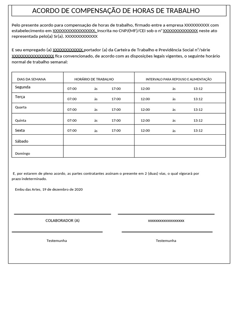 Modelo - Acordo de Compensação de Horas | PDF