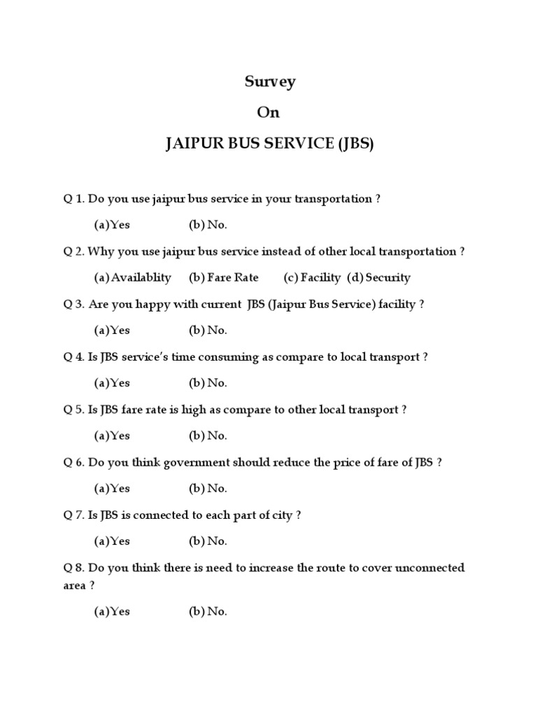 Jaipur Bus Service User Survey Insights | PDF