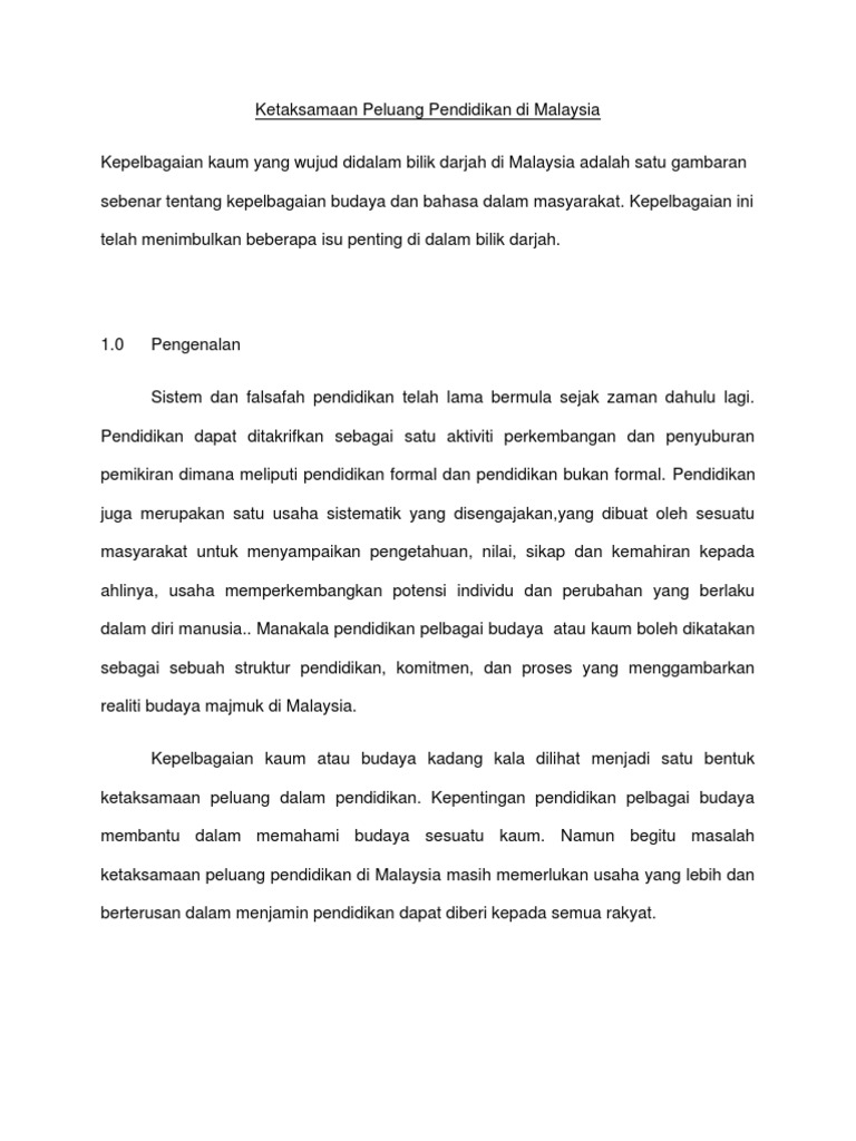 Ketaksamaan Peluang Pendidikan Di Malaysia  PDF