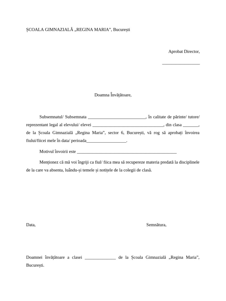 Cerere Invoire Elev Înv. Primar | PDF