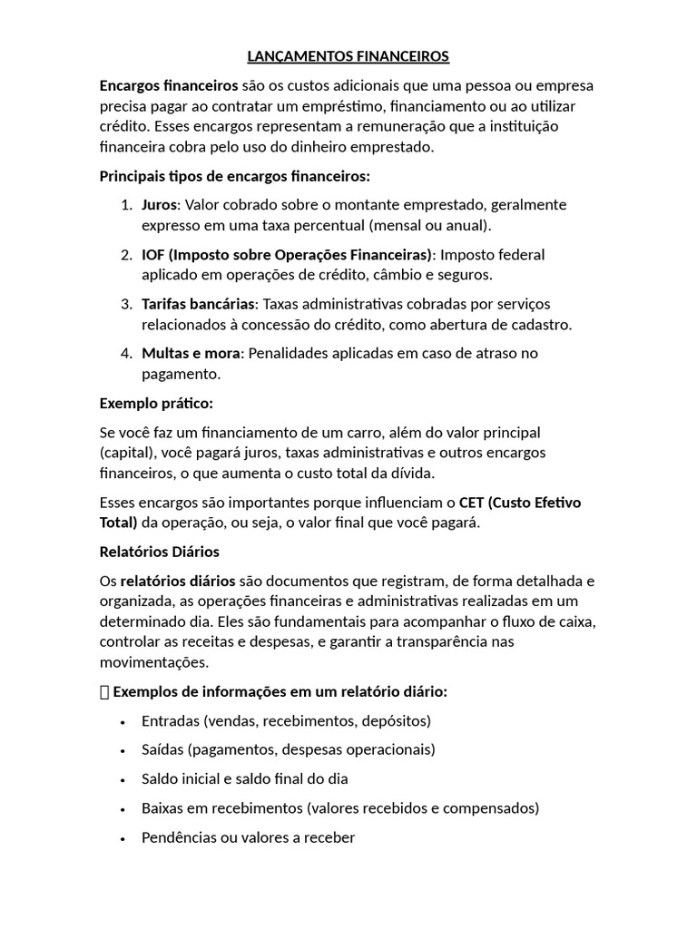 Encargos e Relatórios Financeiros | PDF | Crédito | Finanças e ...
