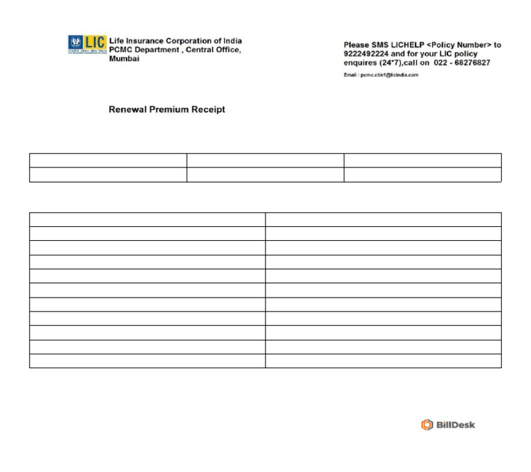 LIC Policy Payment Receipt - April 2024 | PDF