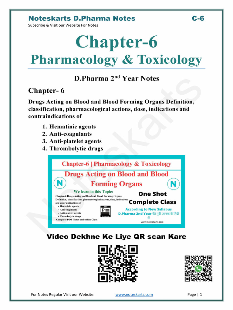 Chapter 6 Pharmacology Complete Notes by Noteskarts Acc To ER20 | PDF