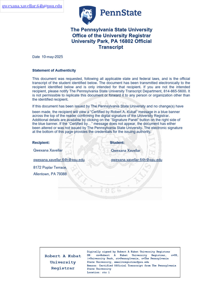 Official Transcript from Penn State | PDF | Postgraduate Education ...