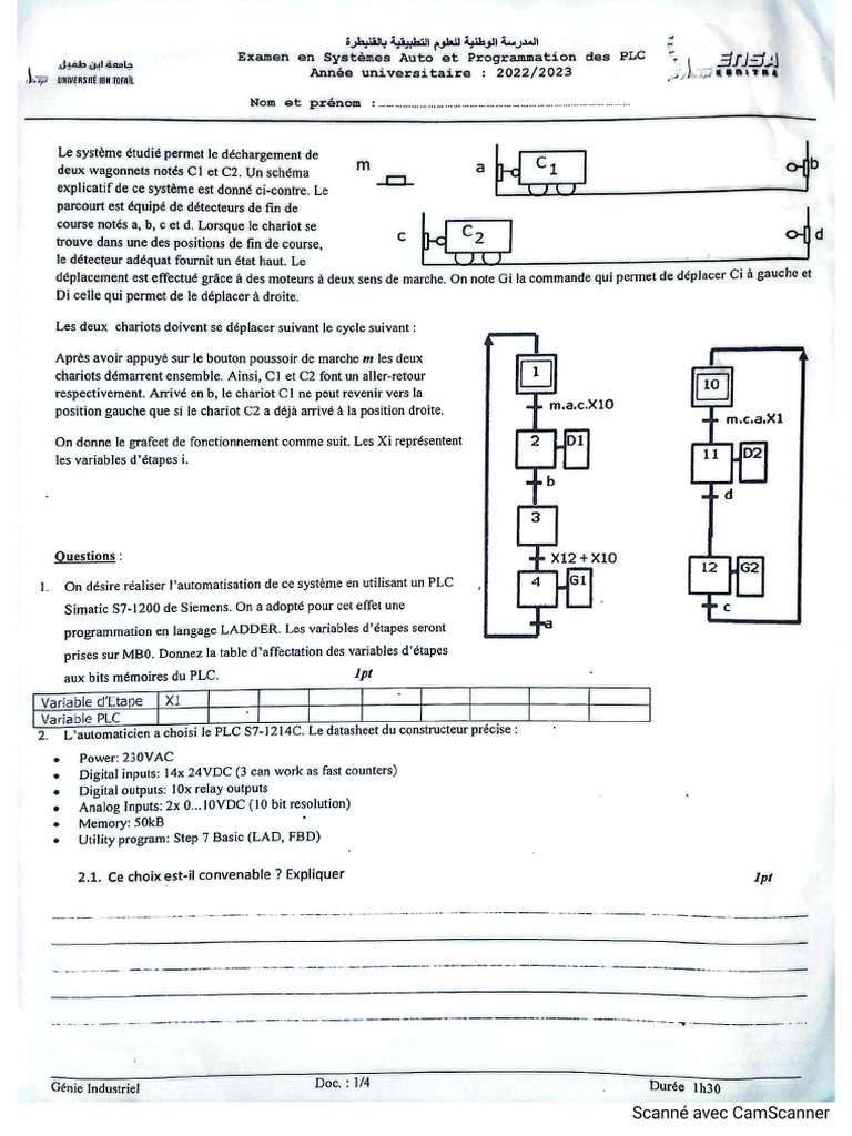 Examen Final Automate Programmable Industriel GIND 2022-2023 | PDF