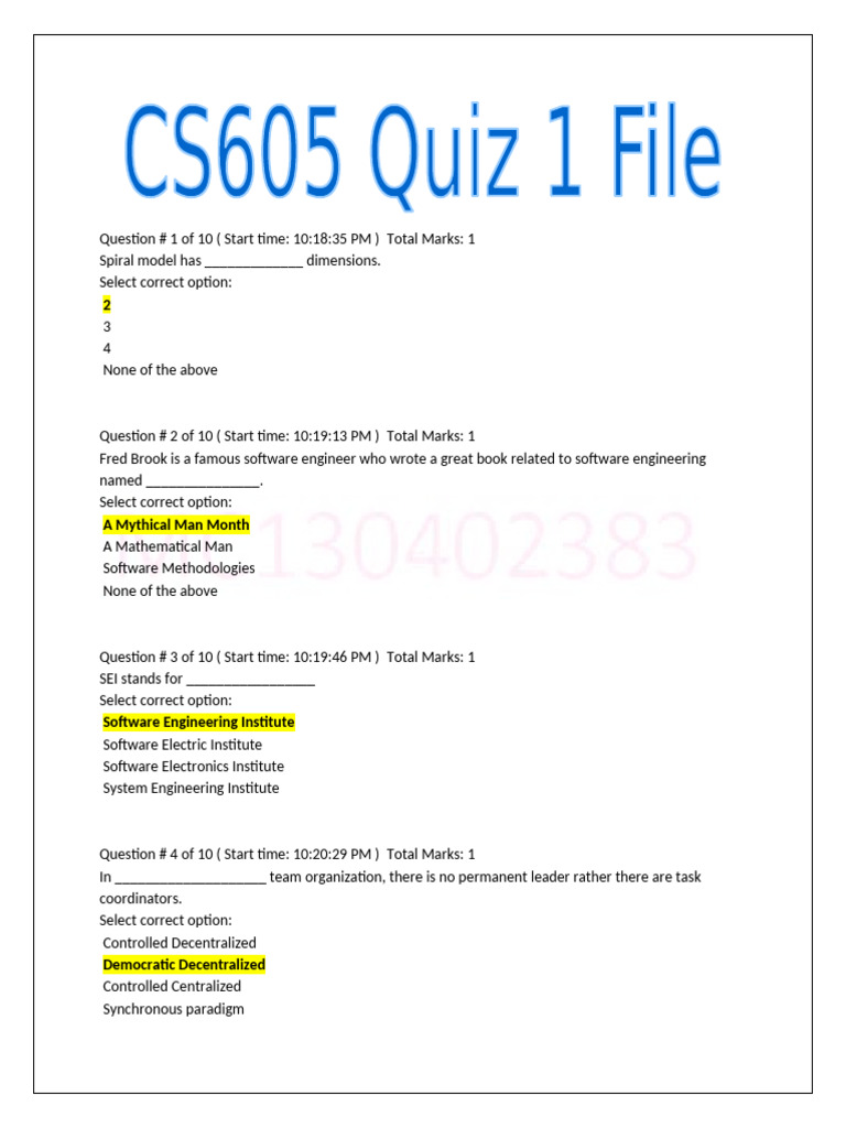 Software Engineering Quiz Questions | PDF