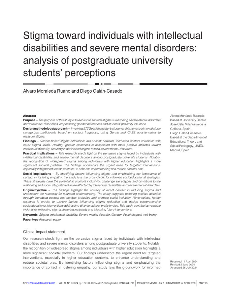 10 1108 - Amhid 04 2024 0012 | PDF | Social Stigma | Mental Disorder