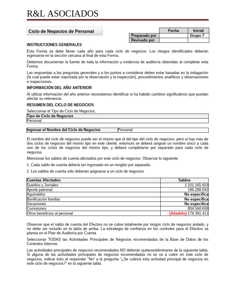 Auditoría del Ciclo de Negocios de Personal | PDF | Auditoría ...