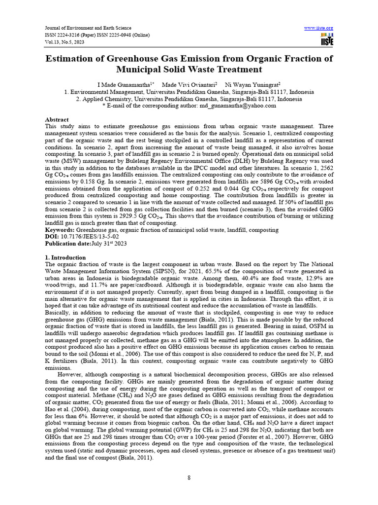 Greenhouse Gas Emissions from Organic Waste | PDF | Greenhouse Gas ...