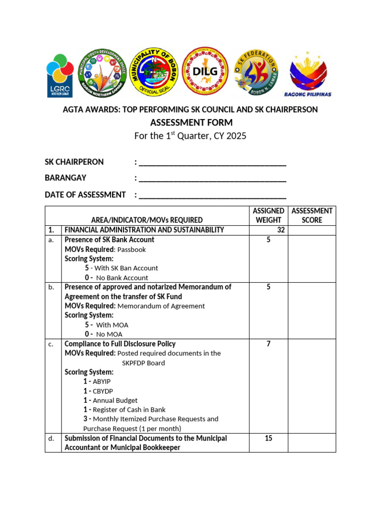 Top Performing SK Assessment Form | PDF | Government
