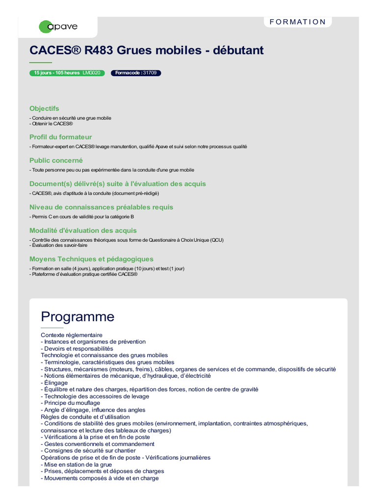 Formation CACES® R483 Grue Mobile Débutant | PDF | Grue (Machine ...