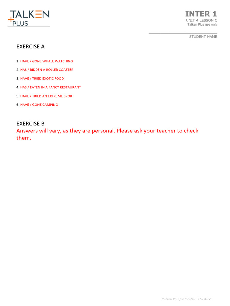 TP I1 U4 LC Answer Key | PDF
