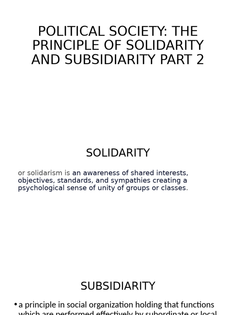 Solidarity and Subsidiarity in Society | PDF