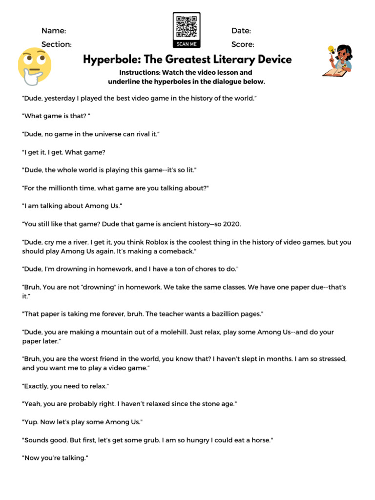 Hyperbole: The Greatest Literary Device: Name: Section: Date: Score | PDF