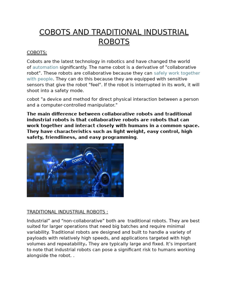 Cobots vs. Traditional Robots Explained | PDF | Robot | Robotics