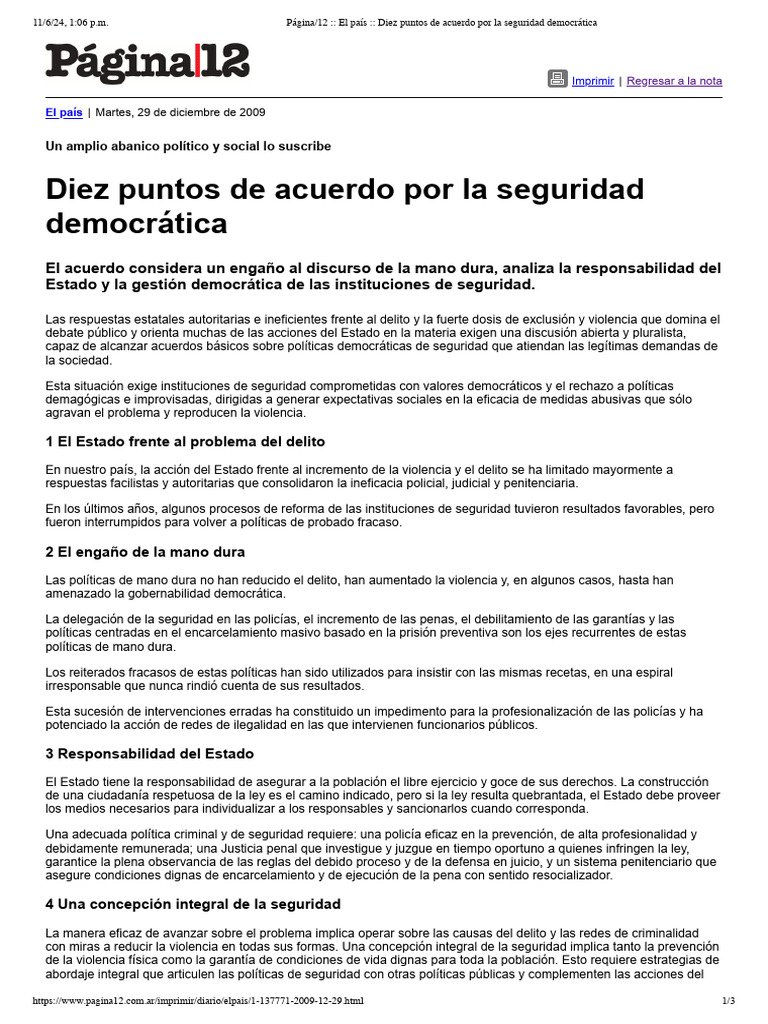 Página - 12 - El País - Diez Puntos de Acuerdo Por La Seguridad ...