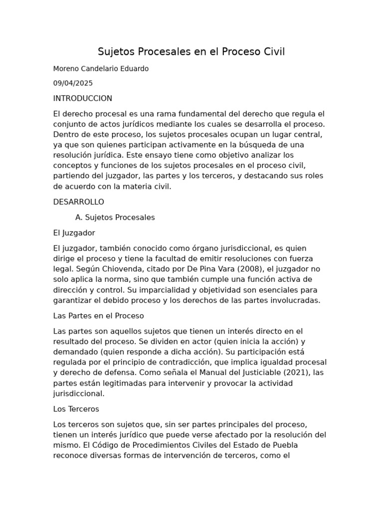 Sujetos Procesales en el Proceso Civil | PDF | Ley procesal ...
