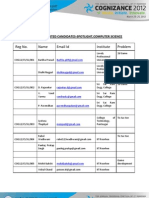 Reg No. Name Email Id Institute Problem: List of Shortlisted Candidates-Spotlight, Computer Science