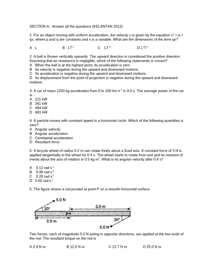 Physics Questions and Answers 2012 | PDF | Acceleration | Rotation ...