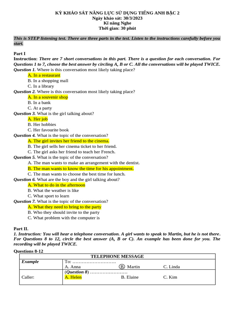 English Listening Test Level 2 | PDF