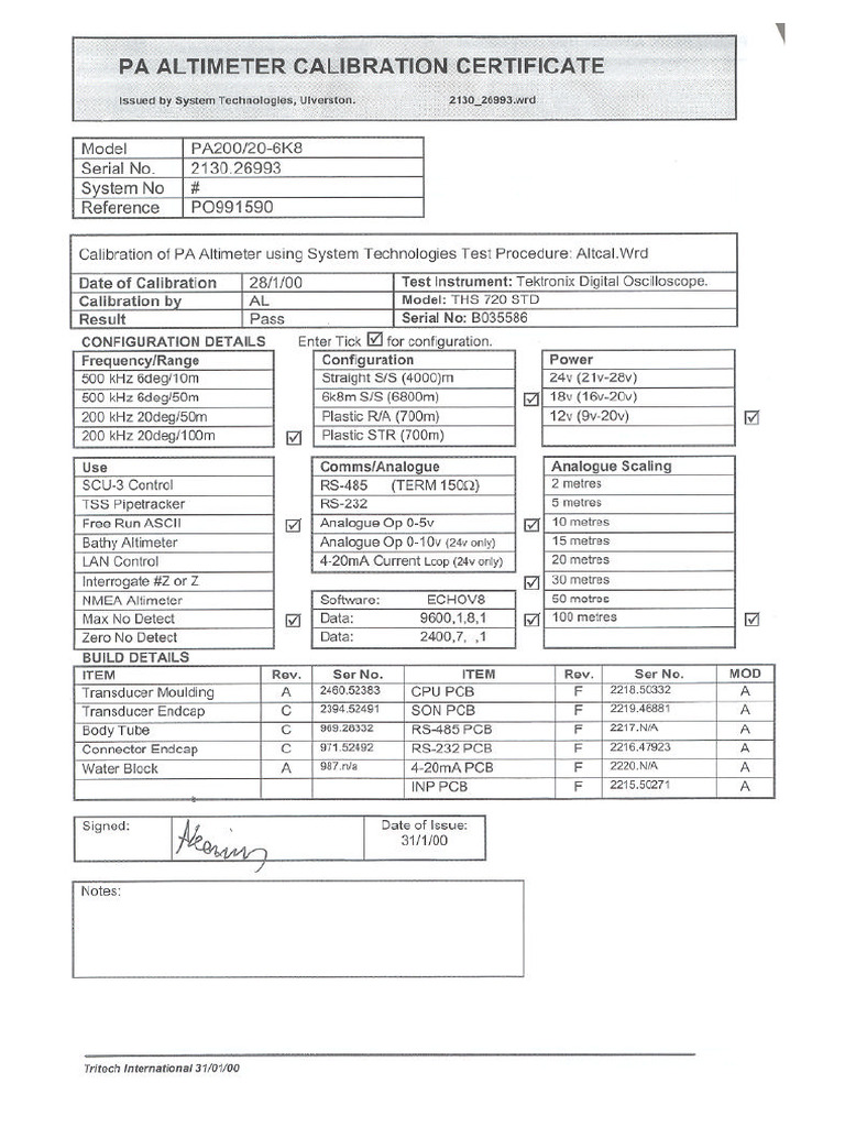 Altimeter - Pa200 SN 2130-26993 | PDF