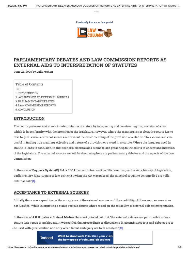External Aids in Statutory Interpretation | PDF | Bill (Law) | Governance