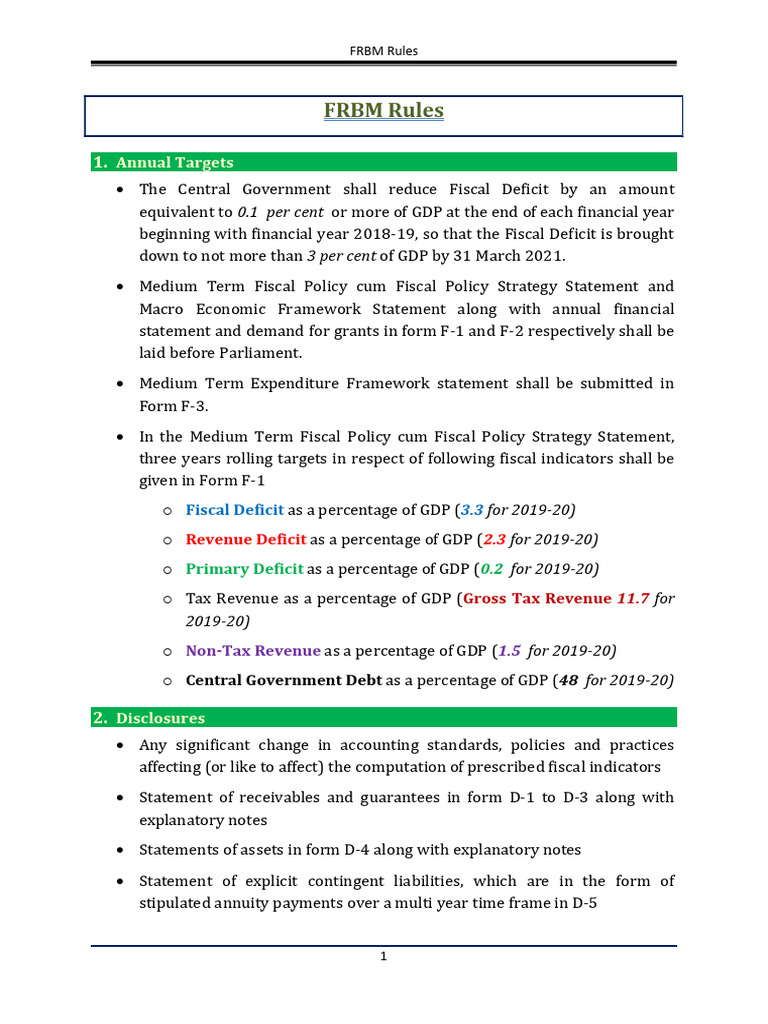FRBM Rules: Fiscal Deficit Targets & Compliance | PDF | Government ...