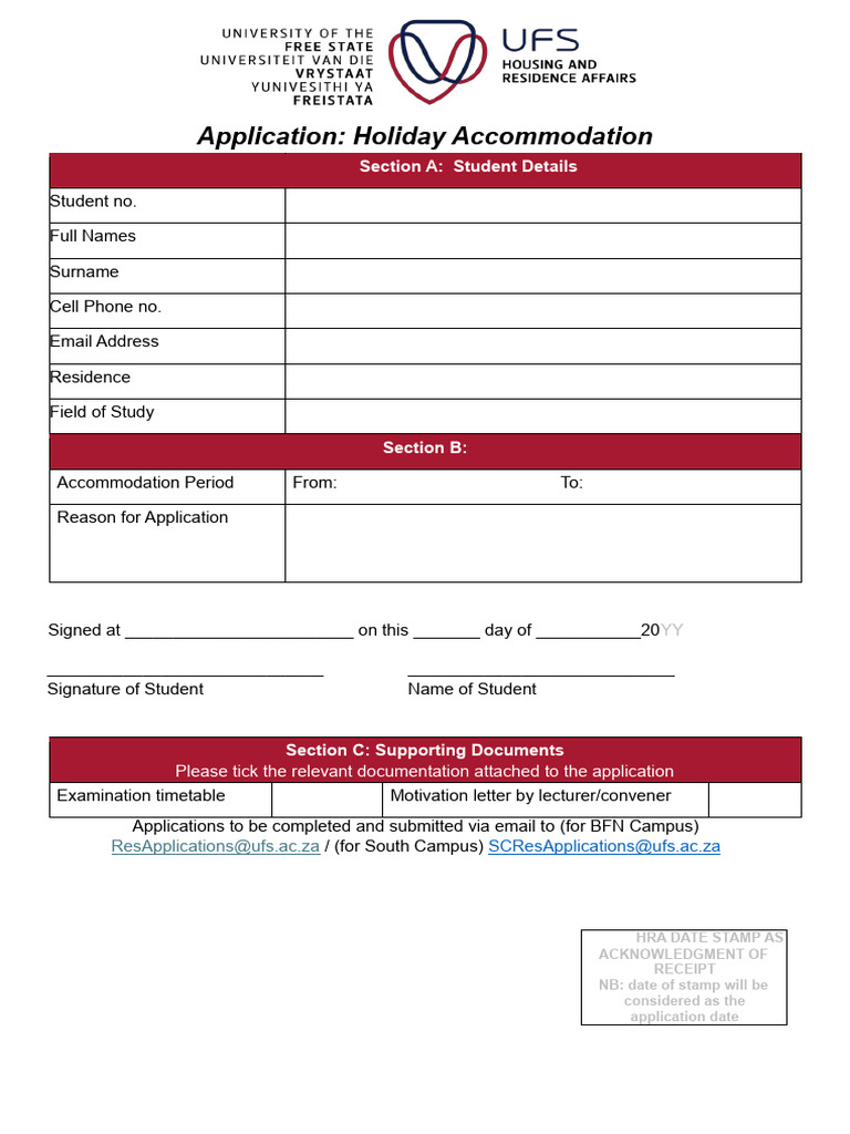 2025 Holiday Accommodation Application | PDF