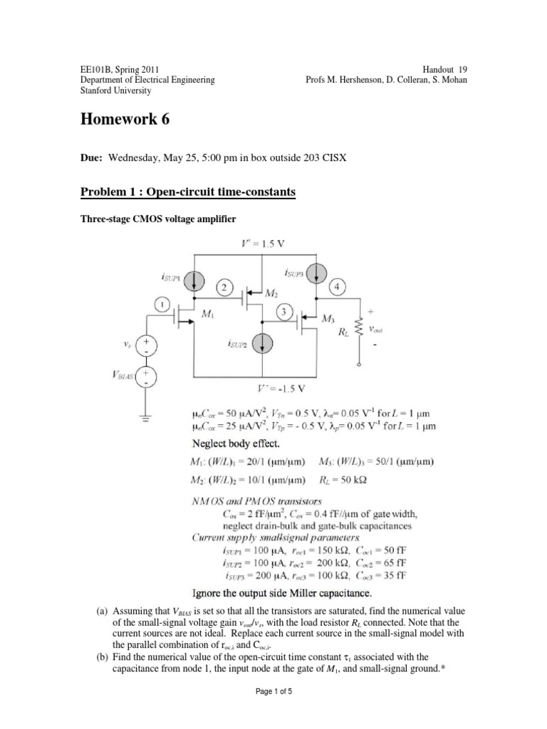 Homework 6 Problem 1 OpenCircuit TimeConstants Download Free PDF