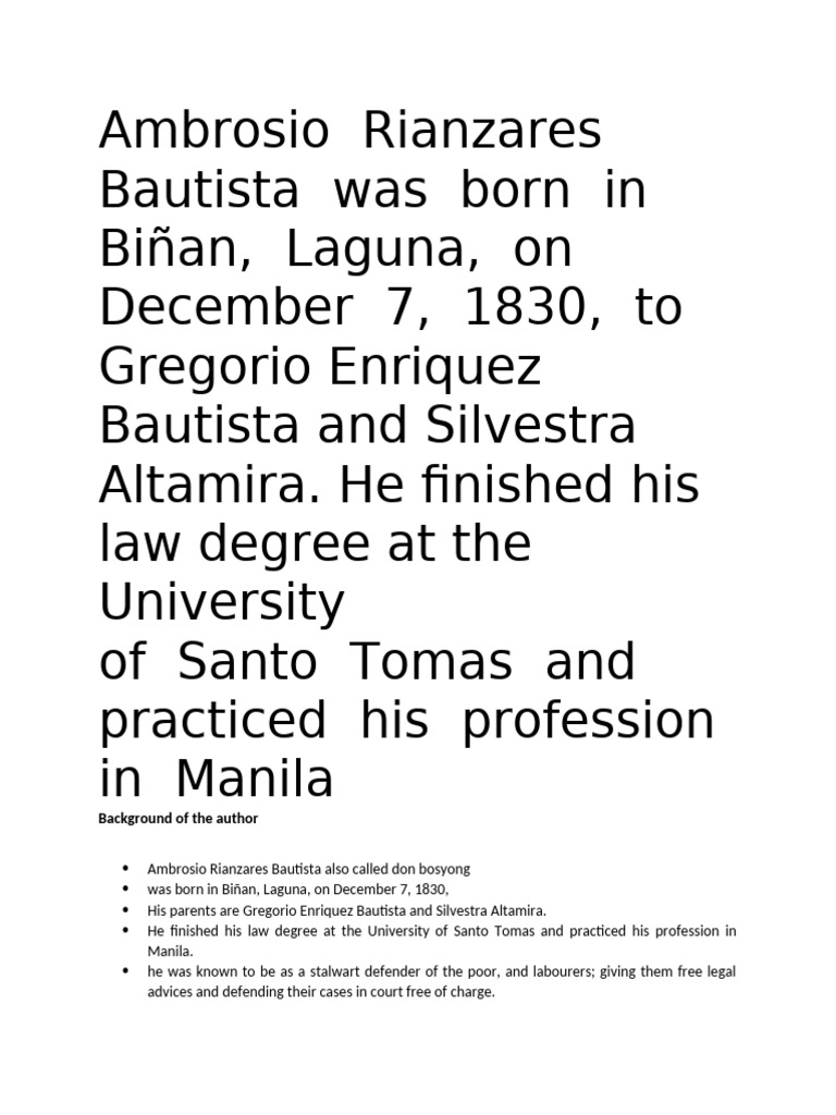 Ambrosio Rianzares Bautista: A Legacy | PDF | Spanish East Indies ...