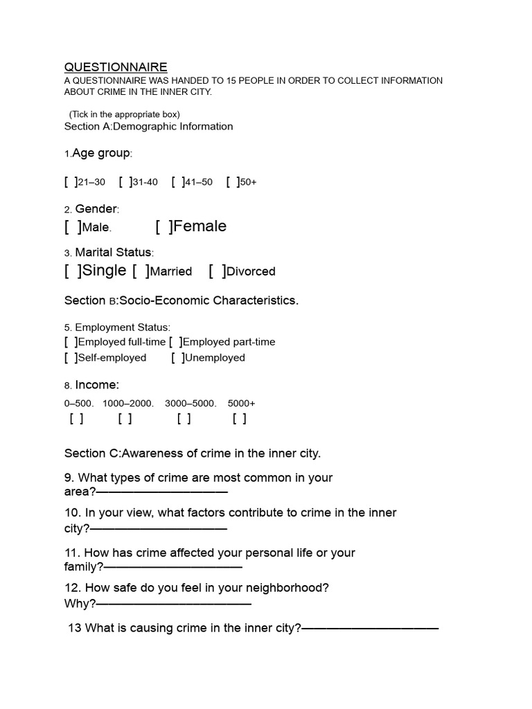 Inner City Crime Questionnaire | PDF