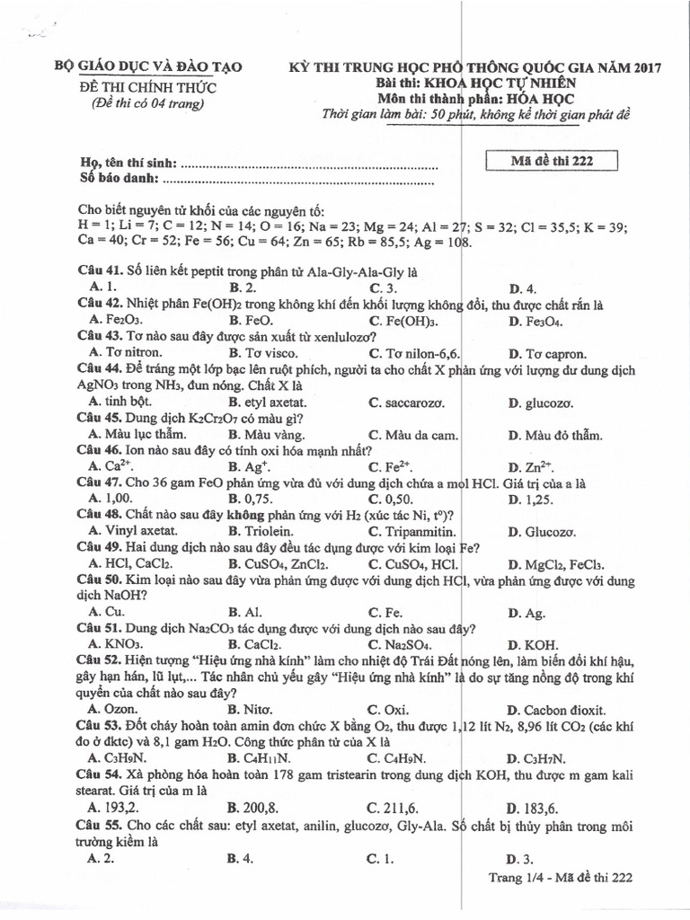 Hoa - Ma de Thi 222 | PDF