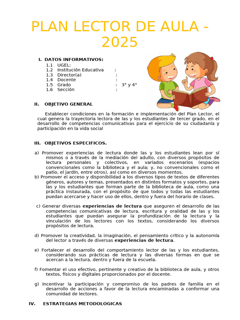 Plan Lector 2025 para 3° y 4° Grado | PDF | Comunicación humana ...