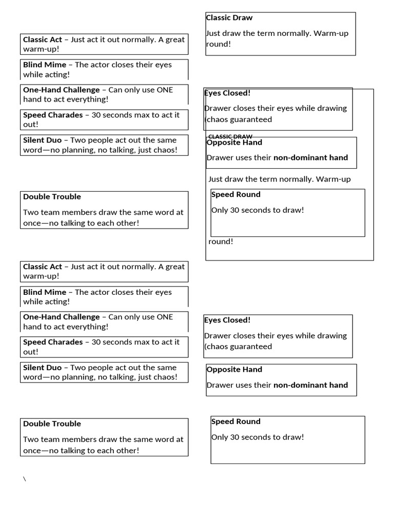 Fun Acting and Drawing Games Guide | PDF