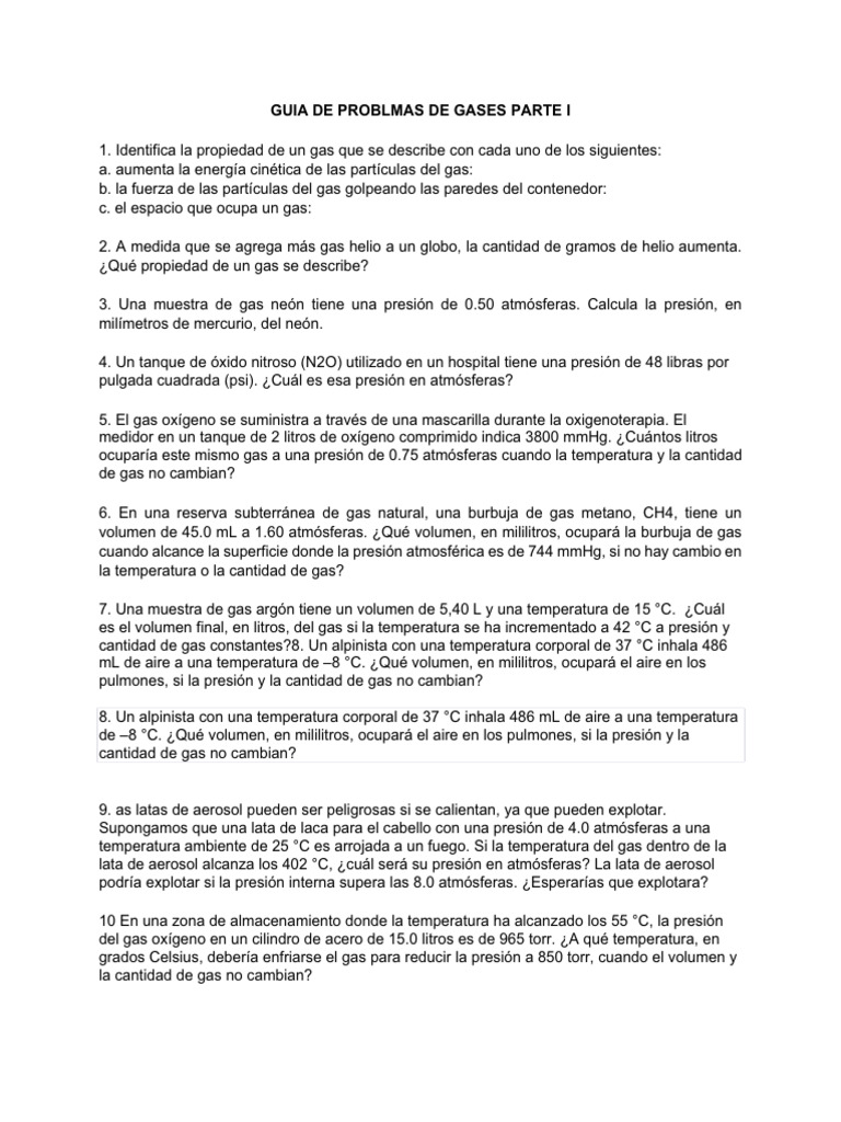 Problemas de Gases: Ejercicios Resueltos | PDF | Gases | Helio