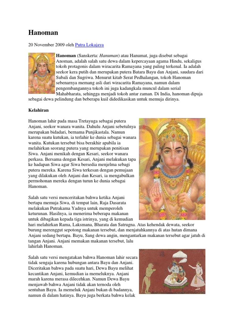 Asal Usul dan Kisah Hanoman | PDF