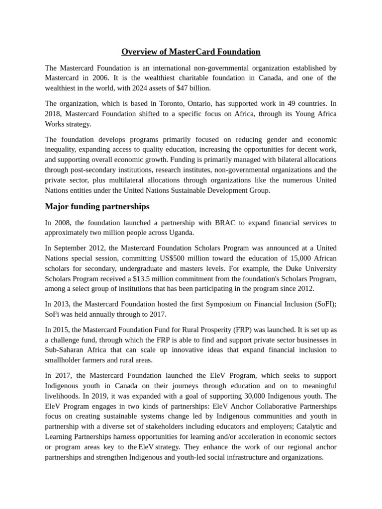 Mastercard Foundation in Ethiopia Overview | PDF | Economies